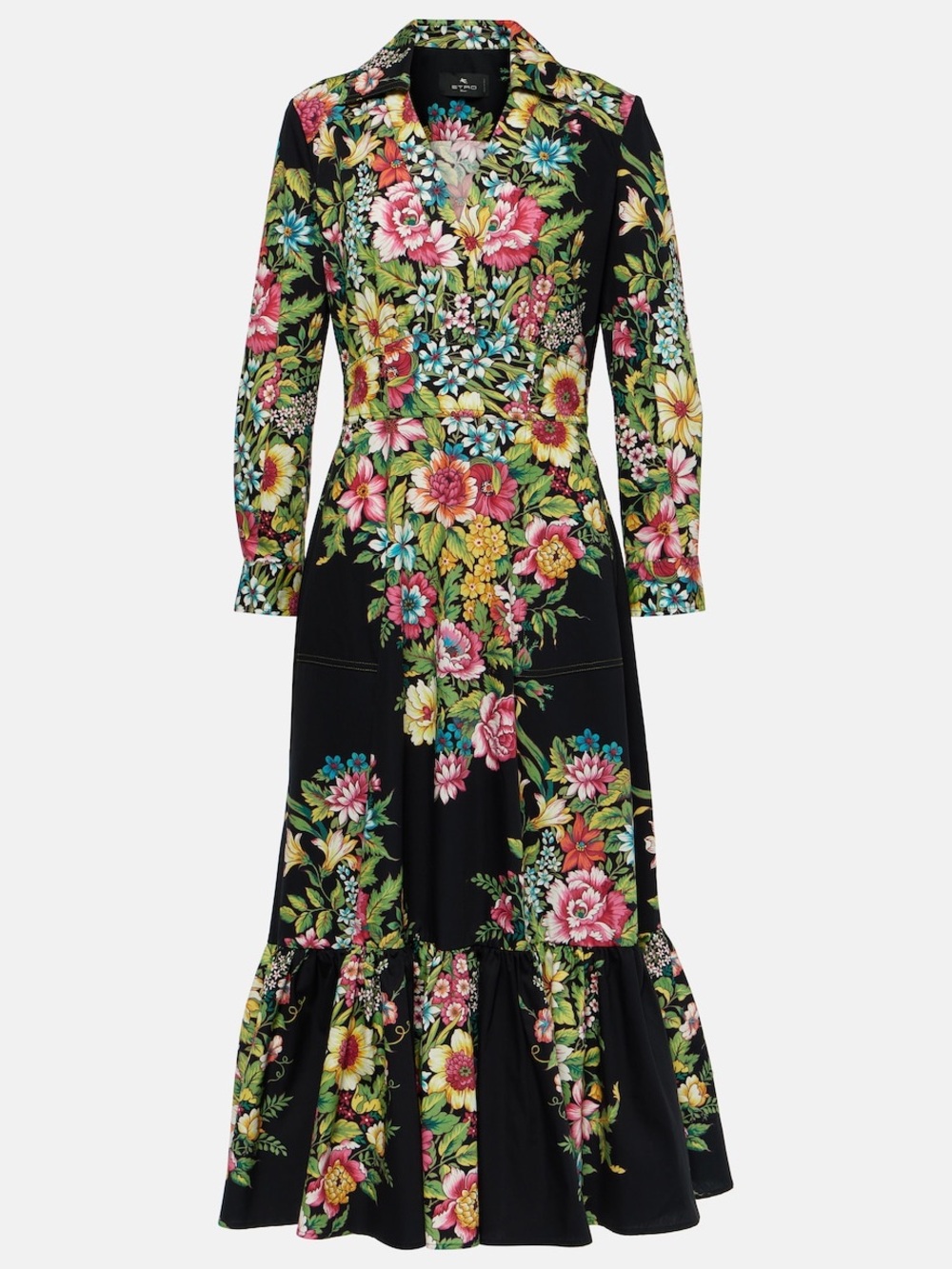 Etro Floral Print Long Sleeve Midi Dress Black US 0 IT 36 NWT Cotton - Picture 16 of 16